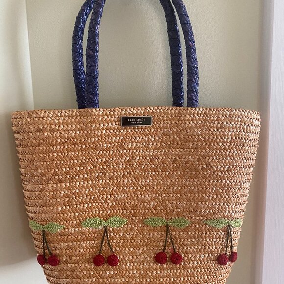 Adorable Kate Spade Rattan Bag with crochet Cherries. So Cute! - Picture 1 of 4